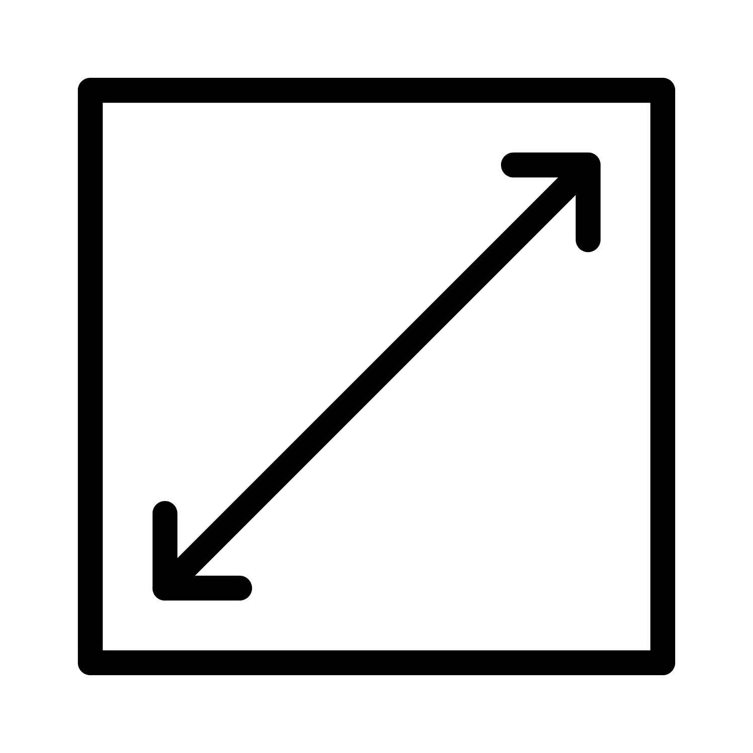 Black arrow icon inside a square on a white background