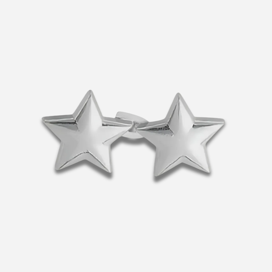Pair of silver star waist knots on a white background