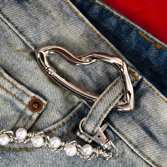 Carabiner Keychain on denim fabric