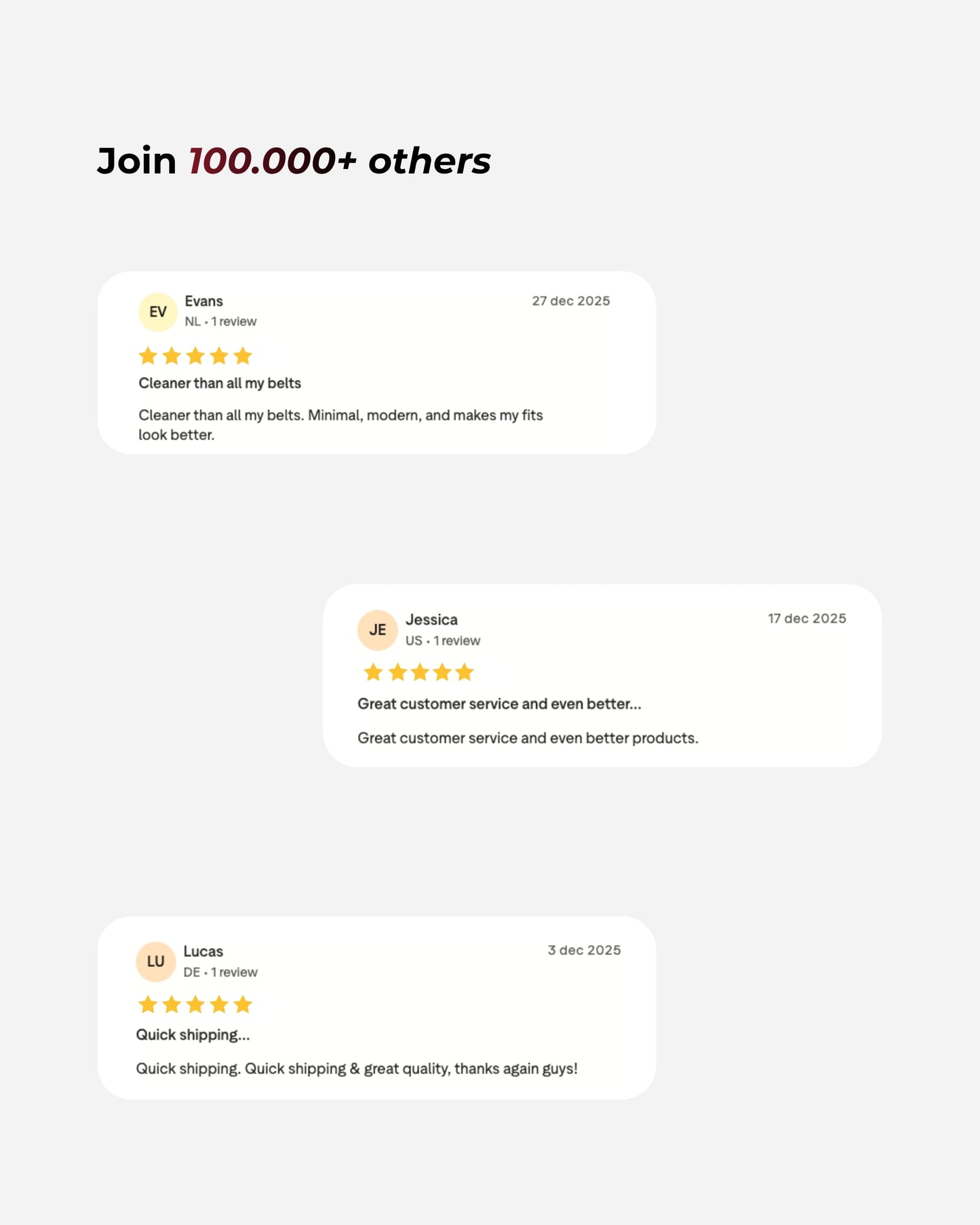 Customer reviews displayed on a light gray background.