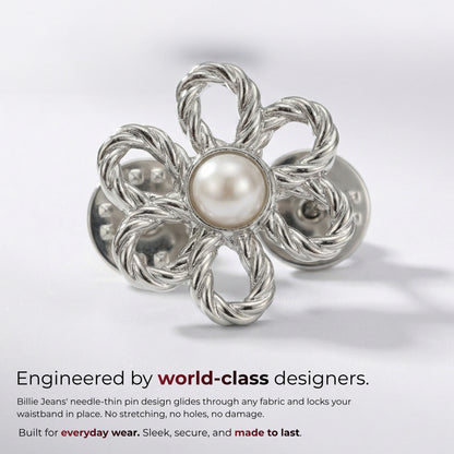 Billie Jeans silver rope-twist flower jeans pin with pearl center