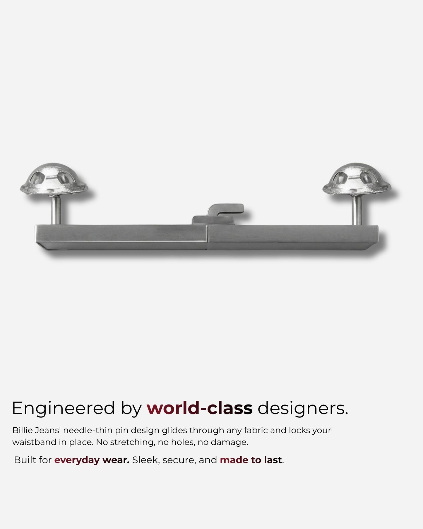 Metal clasp with two rounded ends on a plain background.
