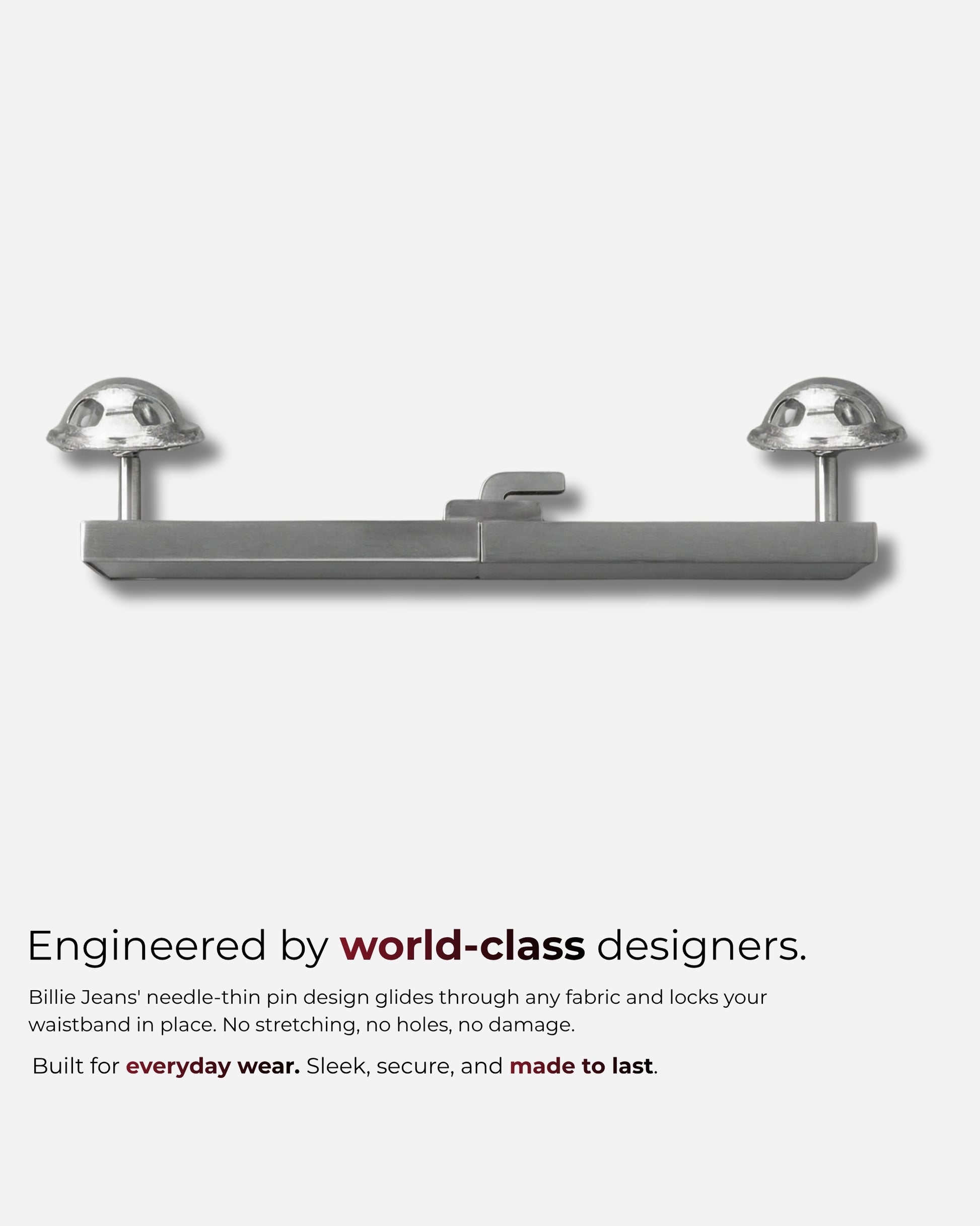 Metal clasp with two rounded ends on a plain background.