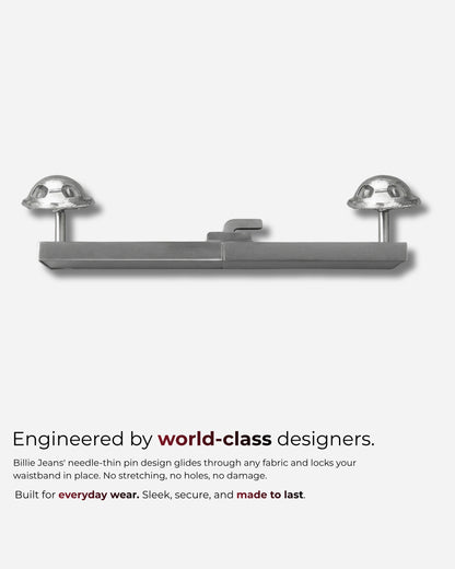 Metal clasp with two rounded ends on a plain background.