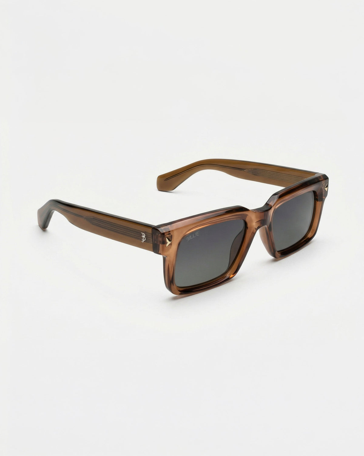 Billie Sunglasses Monarch in brown, three-quarter view showing the transparent brown acetate