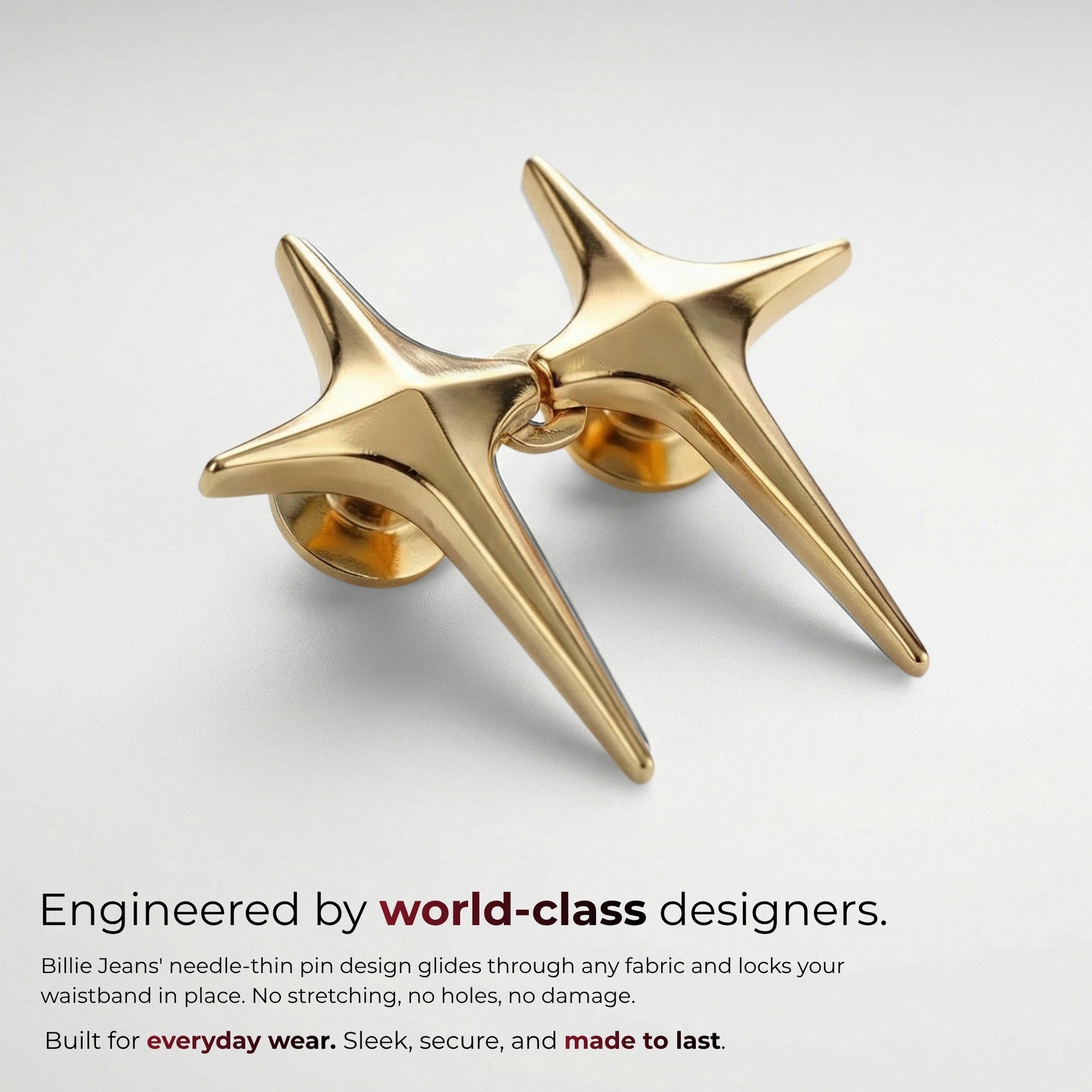 Billie Jeans polished gold elongated four-point spiked star jeans pin