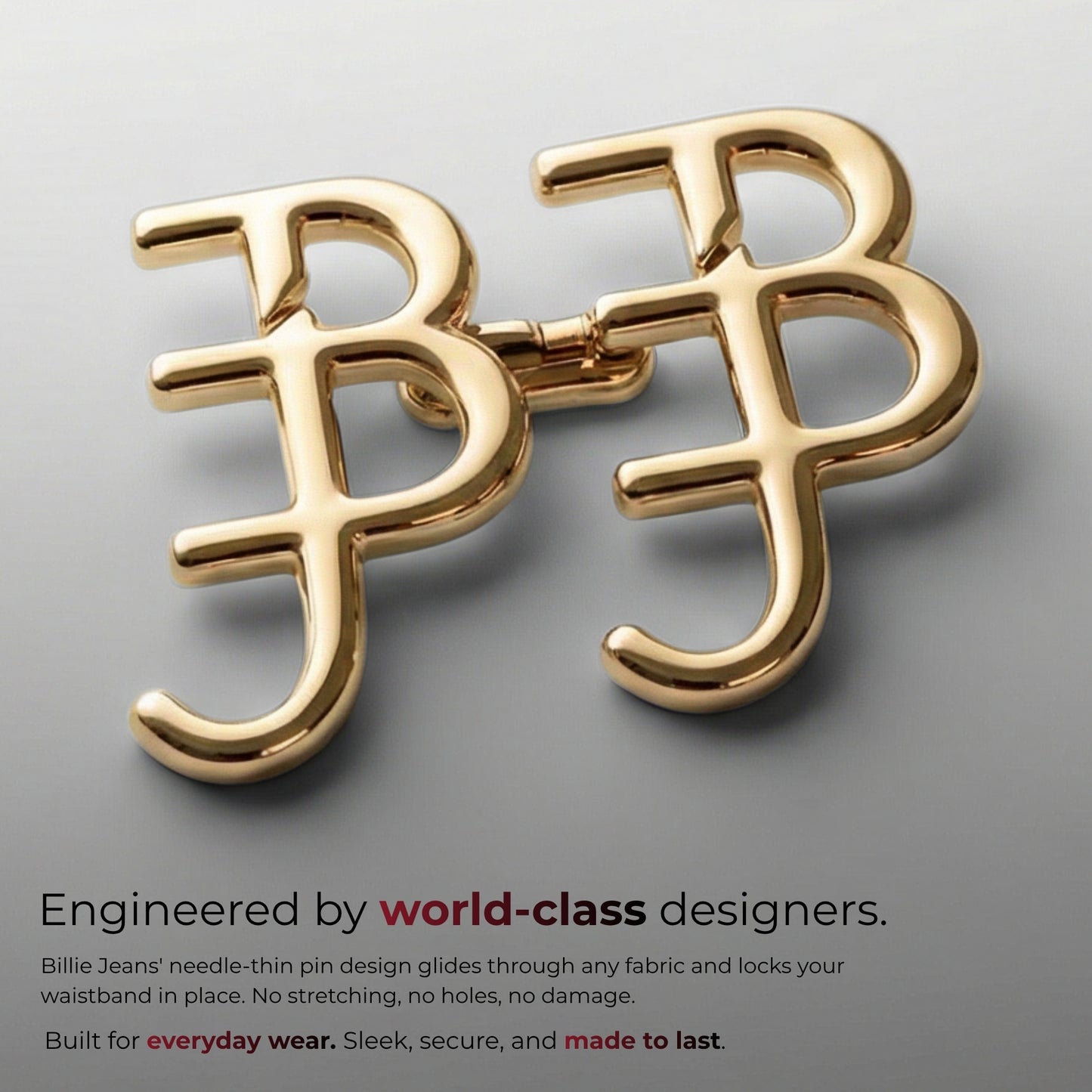 Billie Jeans polished gold BJ monogram jeans pin