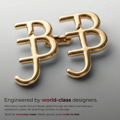 Billie Jeans polished gold BJ monogram jeans pin