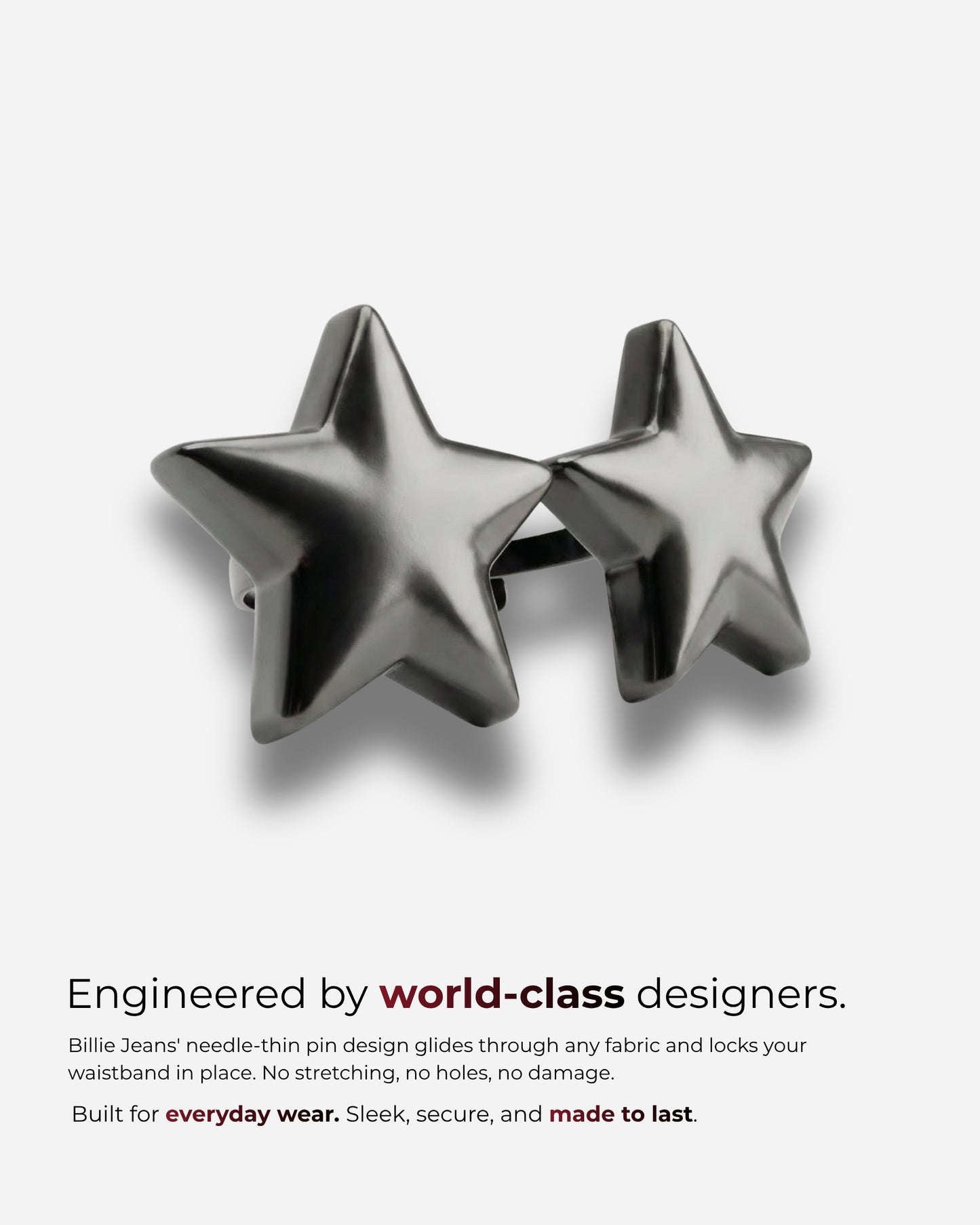 Two black star-shaped pins on a plain background.