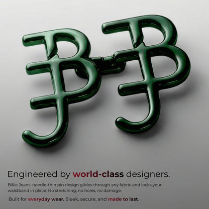 Billie Jeans emerald green BJ monogram jeans pin