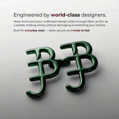 Green bow tie with brand initials on a gray background, featuring text about world-class design and everyday wear.