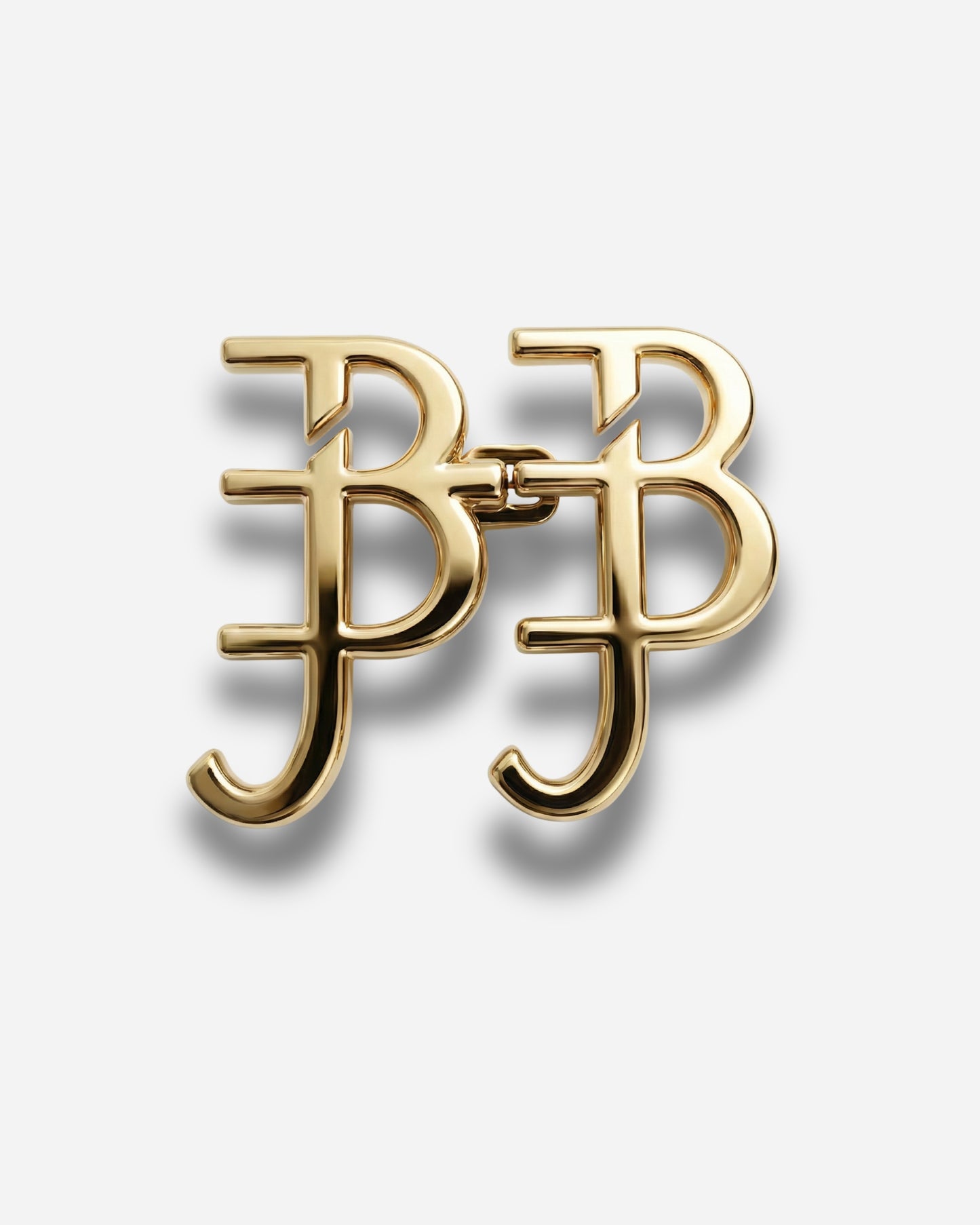 Gold logo design featuring intertwined letters B and J.