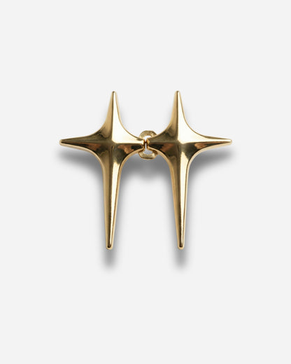 Gold star-shaped earrings with pointed ends on a plain background.