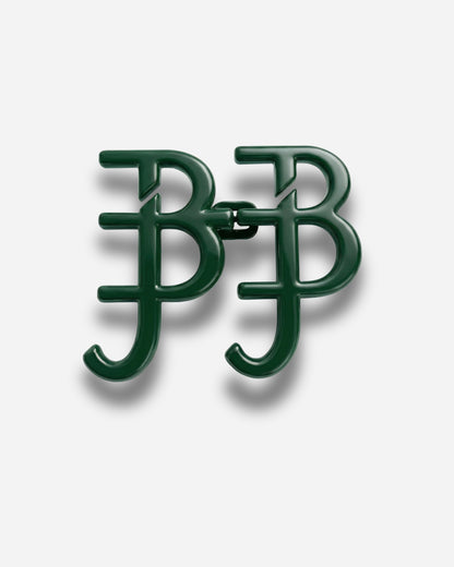 Green logo with intertwined letters B and J on a plain background
