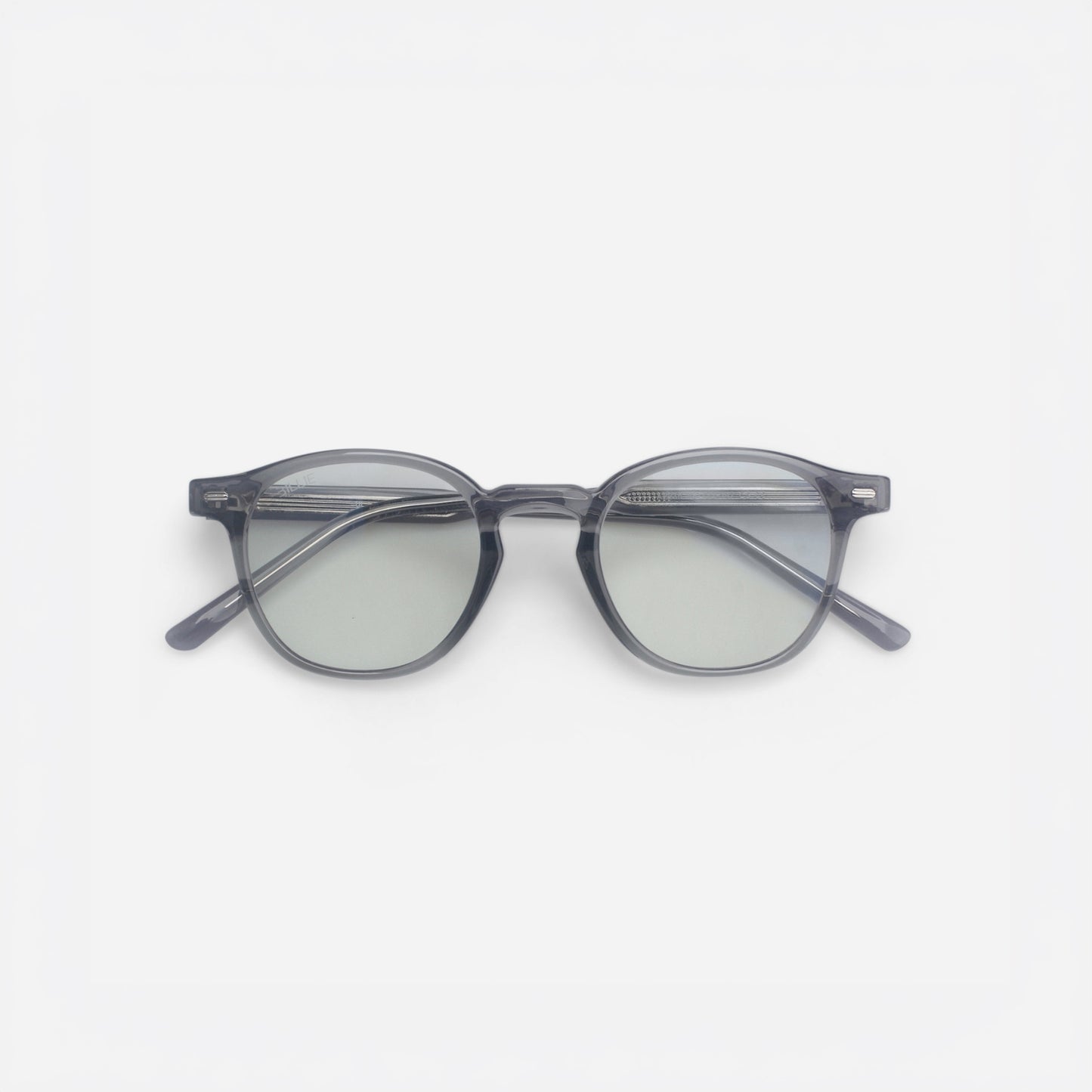 Round sunglasses with a gray frame on a white background