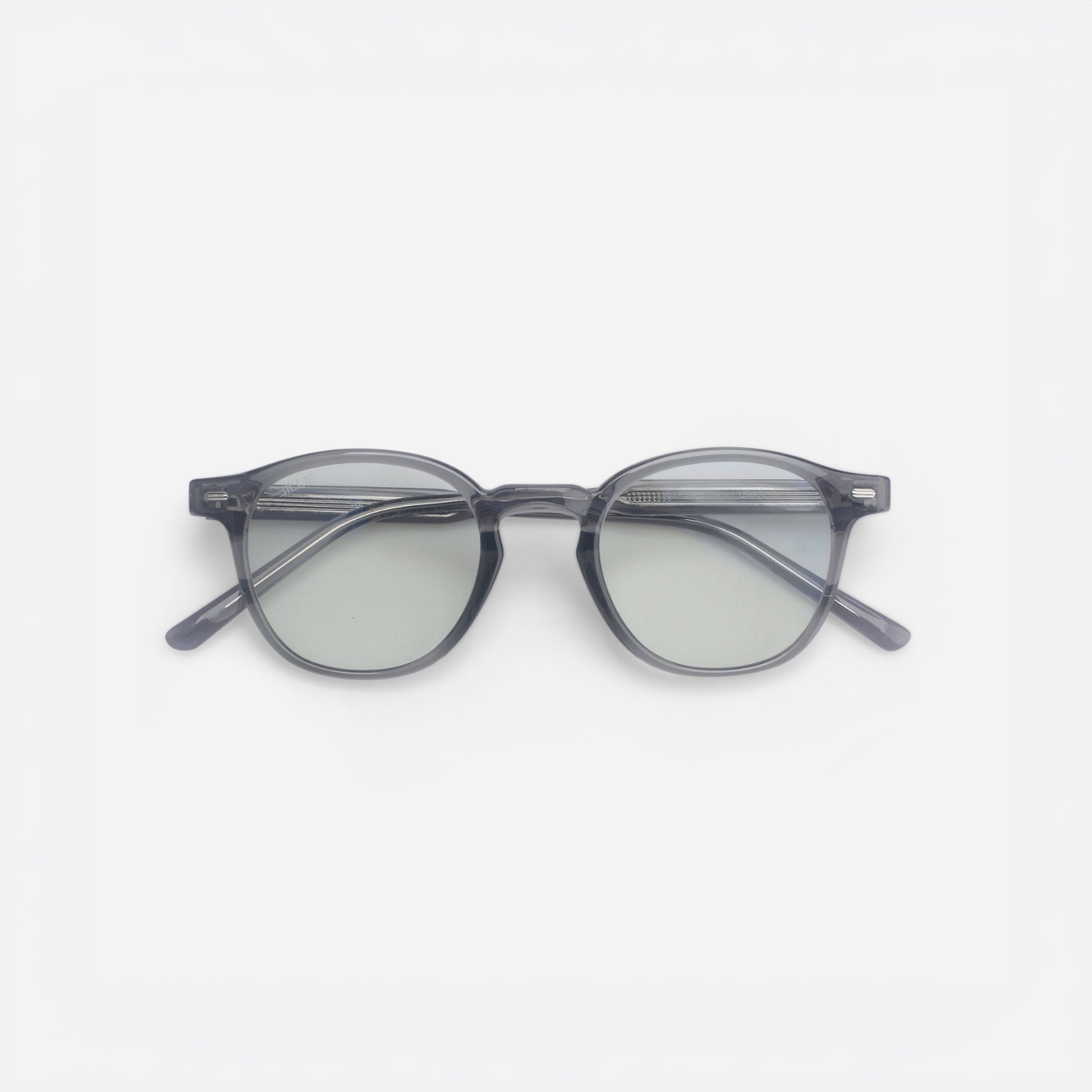 Round sunglasses with a gray frame on a white background