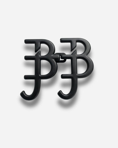 Black logo design featuring two interlocking letters B and J