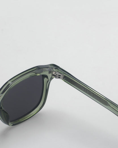 Close-up of the olive green frame and hinge of the Billie Sunglasses Nova