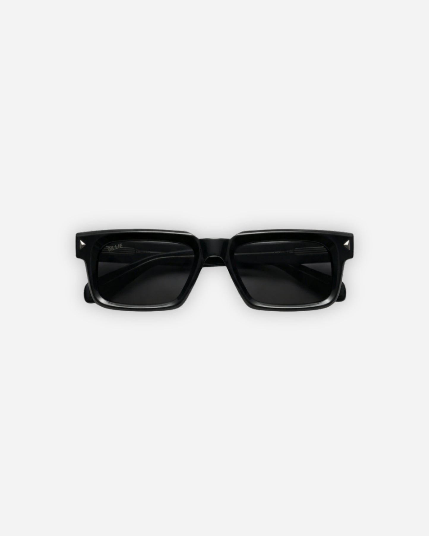 Black rectangular sunglasses on a plain background