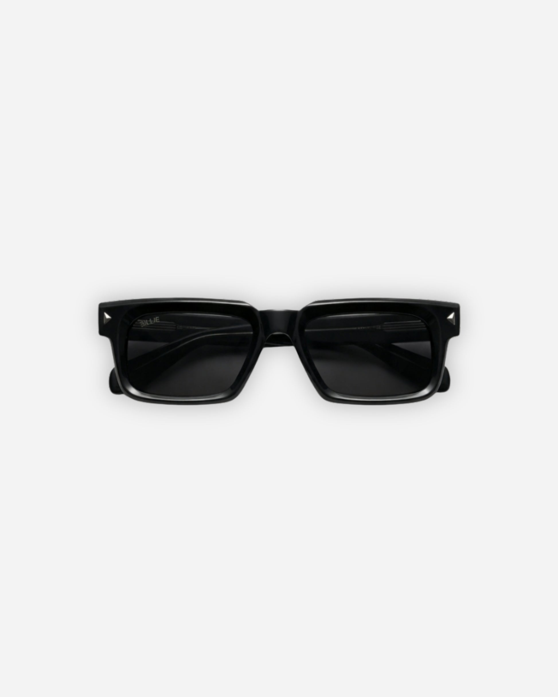 Black rectangular sunglasses on a plain background
