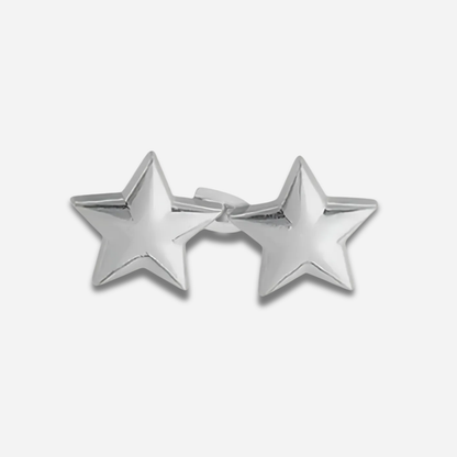 Pair of silver star waist knots on a white background