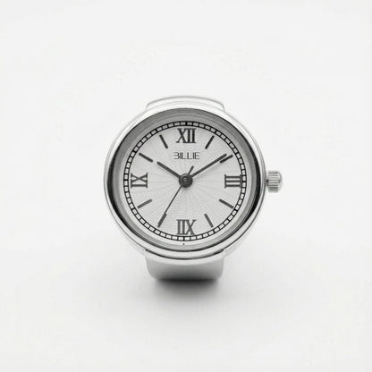 Silver watch with Roman numeral markers on a white background