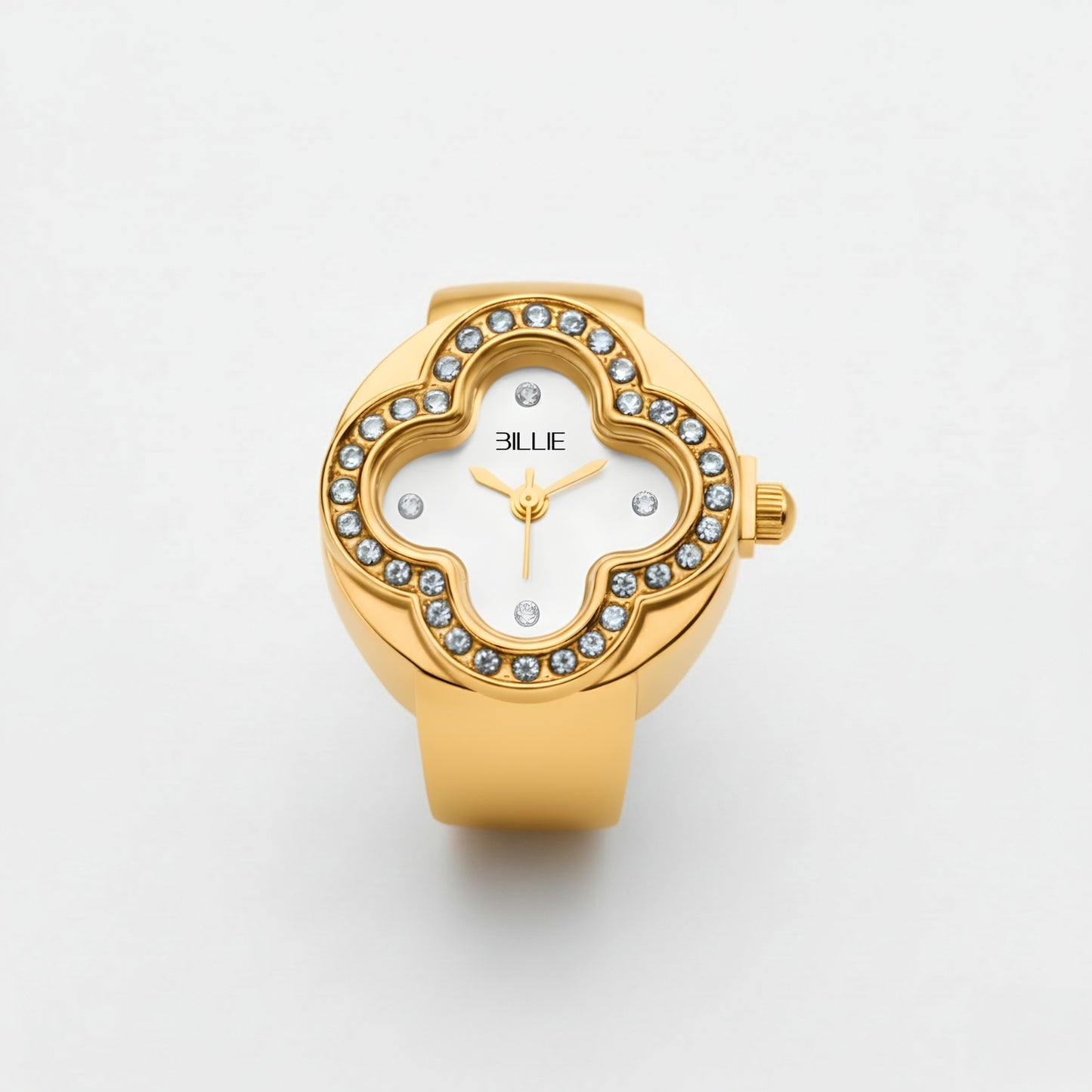 Gold watch with gemstone accents on a white background