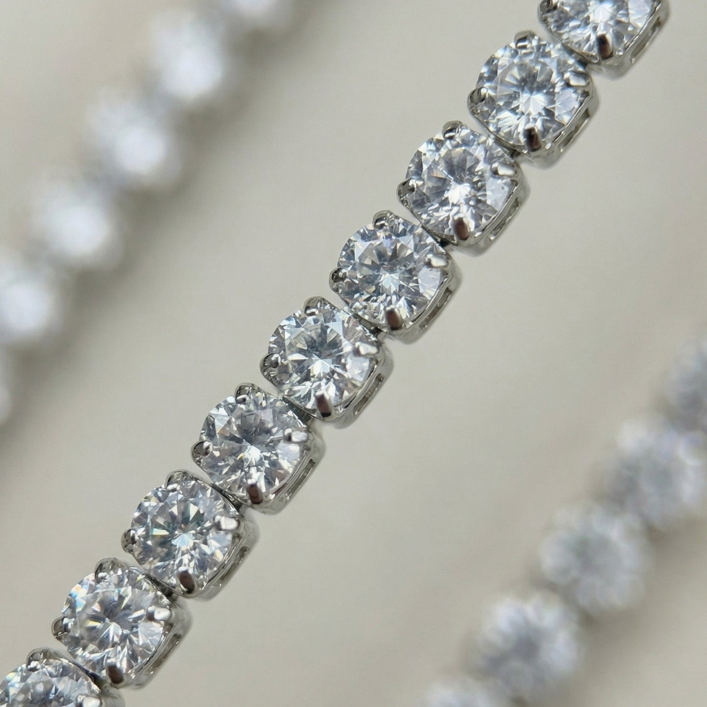 Close up of silver tennis chain 