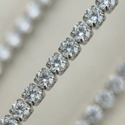 Close up of silver tennis chain 