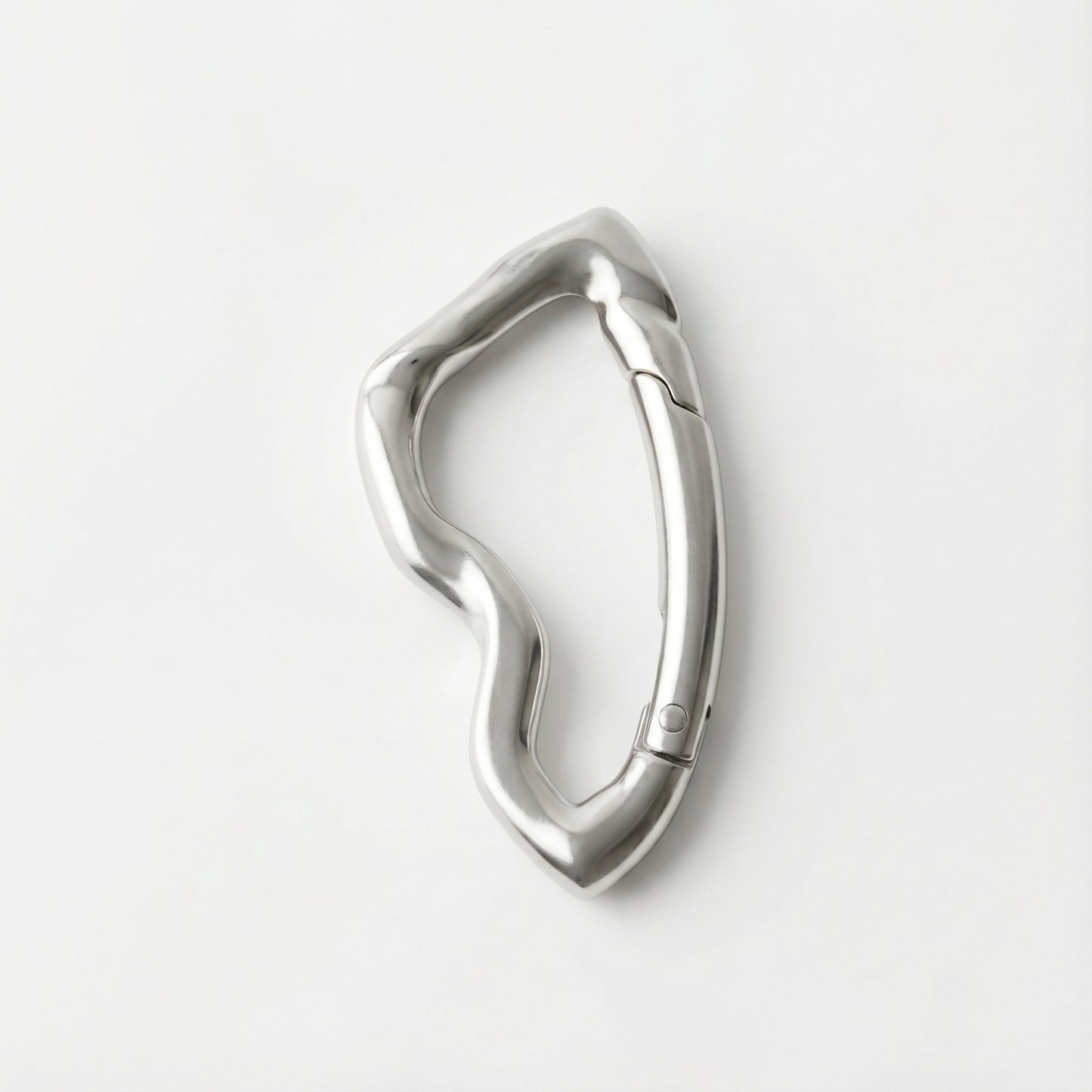Silver carabiner on a white background