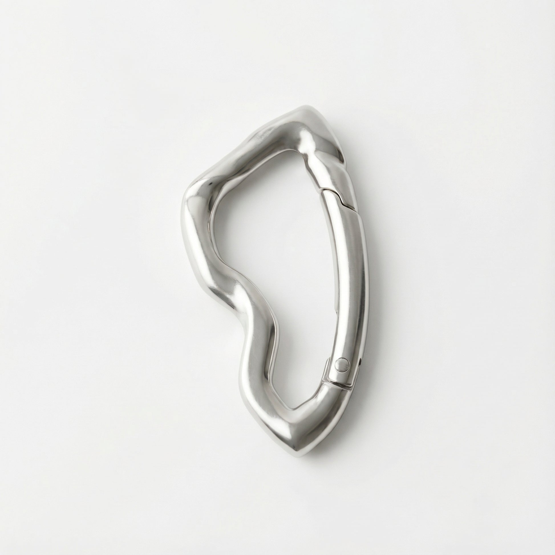 Silver carabiner on a white background