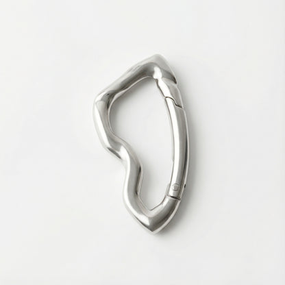 Silver carabiner on a white background