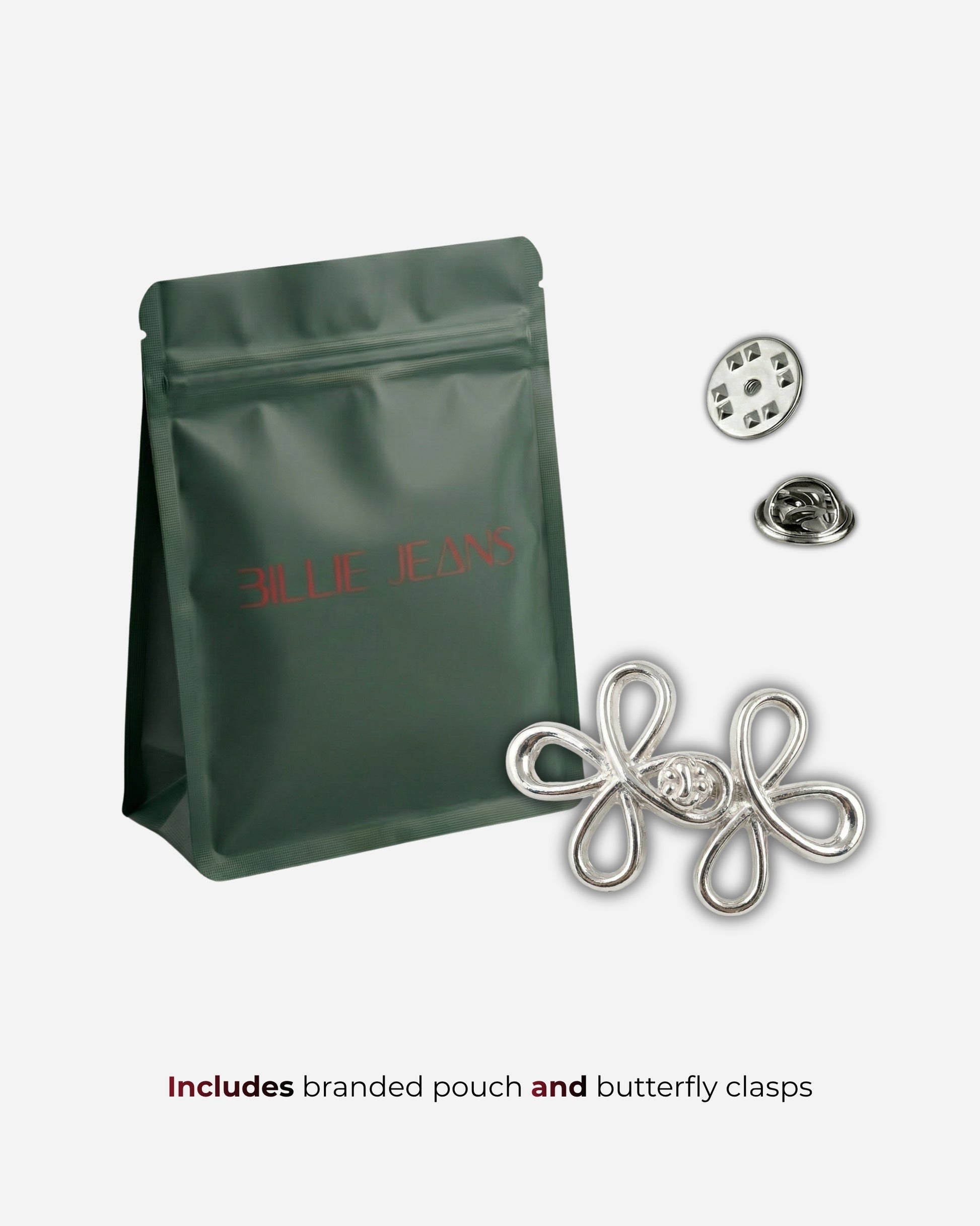 Green pouch with silver clasps and buttons displayed on a plain background.