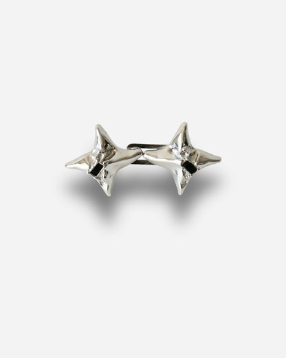Silver star-shaped earrings with a shiny finish.