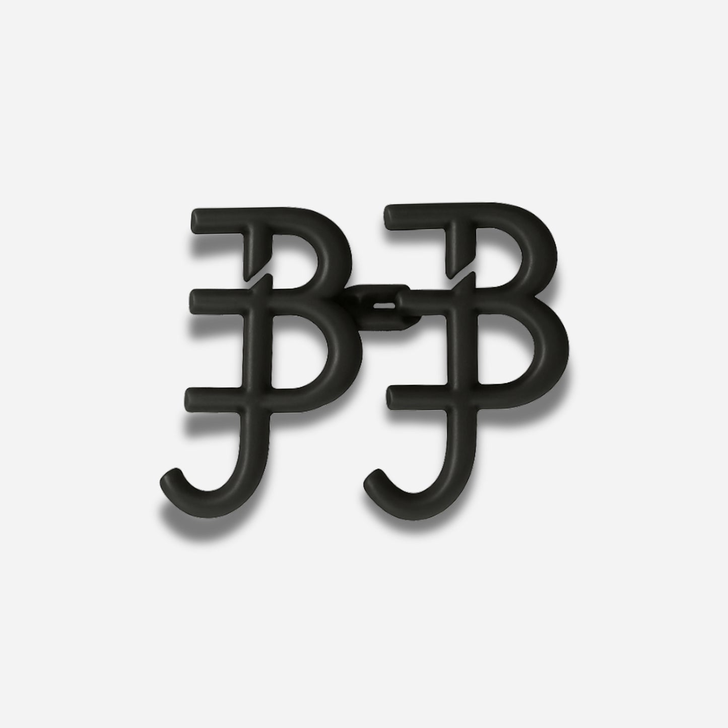 Zwart metalen logo op een witte achtergrond