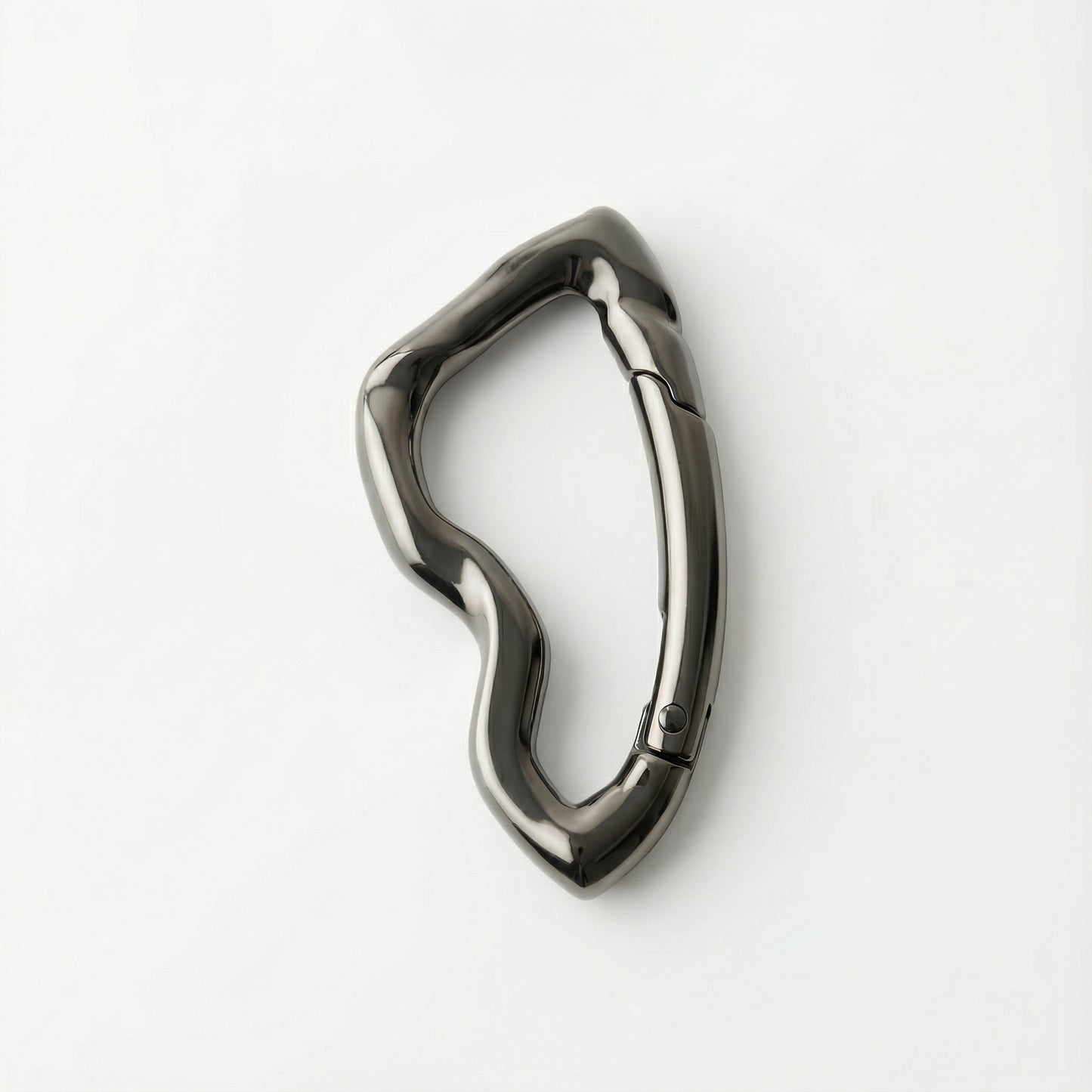 Metallic carabiner on a white background