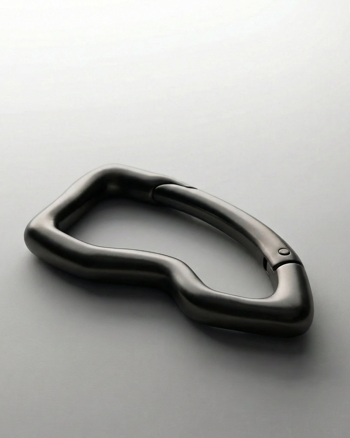 Close-up of the gunmetal black Billie Carabiner Keychain showing the spring clip