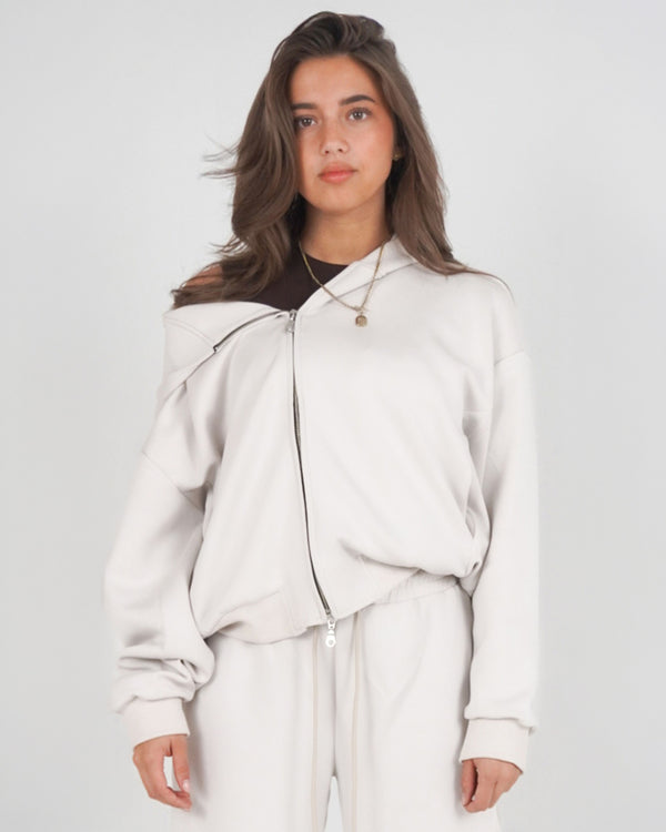Billie Satin Zip Up Cropped Cream