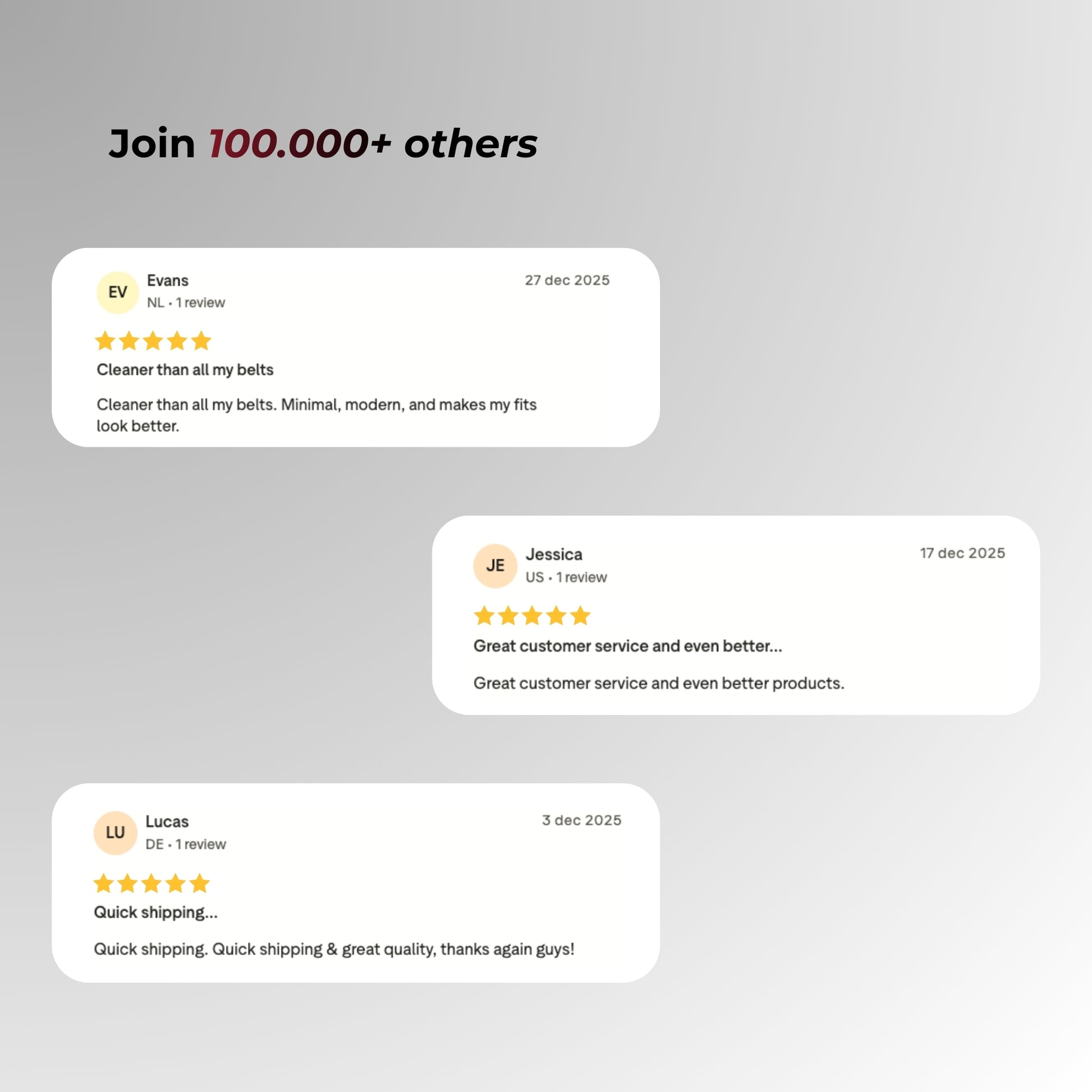 Reviews from customers on a gray background