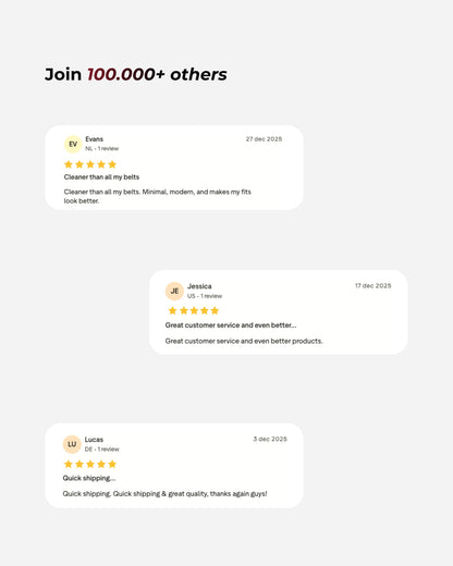 Customer reviews displayed in three boxes on a light gray background.