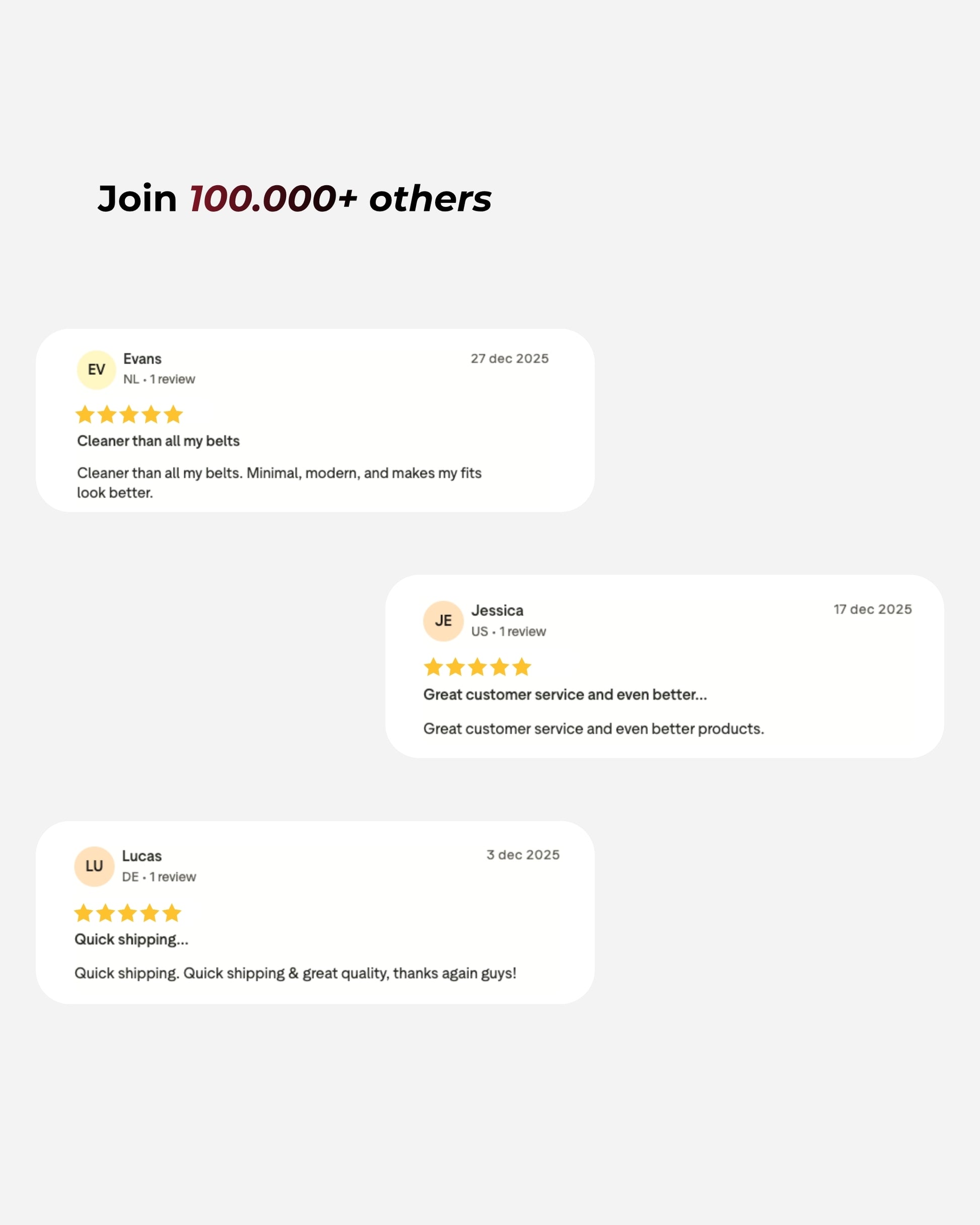 Customer reviews with star ratings and text feedback on a light background.