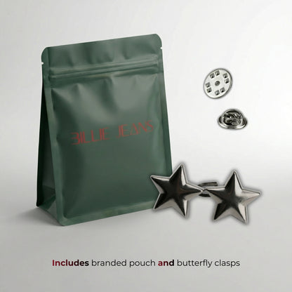 Green branded pouch with butterfly clasps on a light gray background